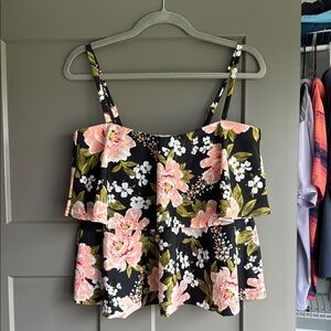 Floral Black and Pink Bathing Suit Top